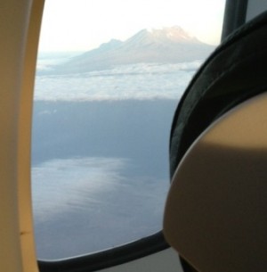 The chefs get their first sight of Kilimanjaro as they fly from Kenya into Tanzania